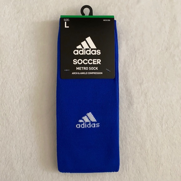 {NWT} Adidas | Metro IV OTC Soccer Socks Bold Blue/White/Clear Grey (L) - Picture 2 of 14
